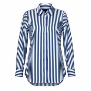 Talbots Women's Size M Side Button Boyfriend Shirt Long Cotton Blue White Stripe